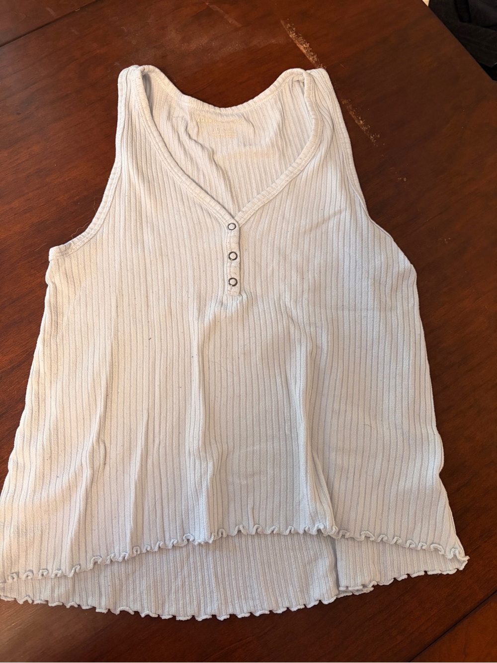 American Eagle Outfitters White Ribbed V-Neck Tank with Button Placket